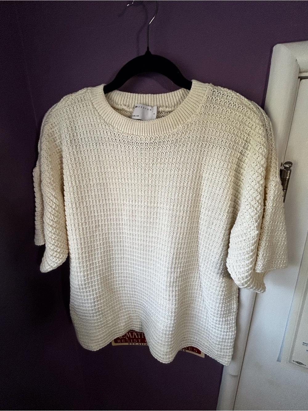 ASOS Cream Crochet-Knit Short Sleeve Top